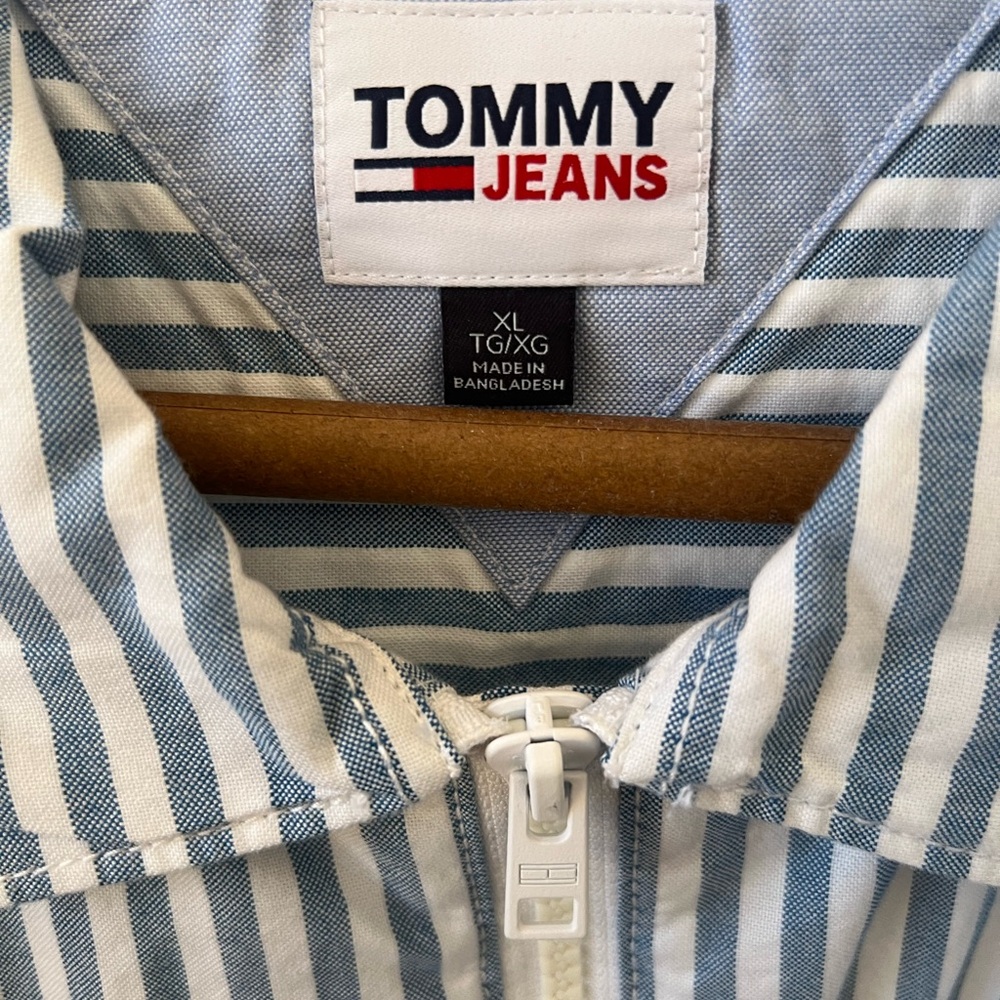 Tommy Hilfiger Blue and White Striped Casual Button Down Shirt